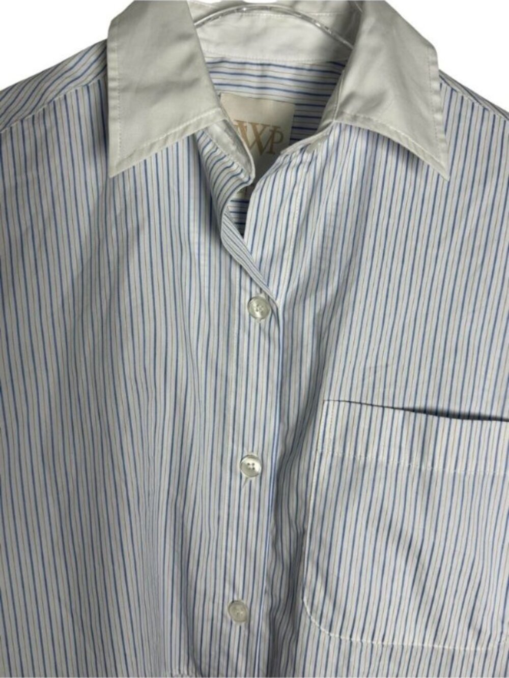 TWP Soon To Be Ex Shirt Womens XS/S Blue White Striped Cotton Cropped Button Up - Picture 3 of 7
